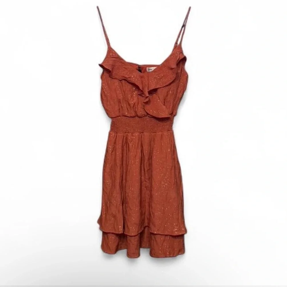 Rust Ruffle Mini Dress - Picture 1 of 5